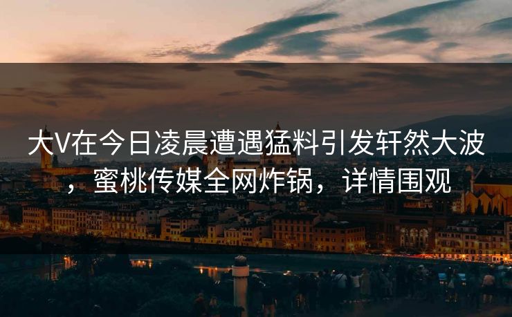 大V在今日凌晨遭遇猛料引发轩然大波，蜜桃传媒全网炸锅，详情围观