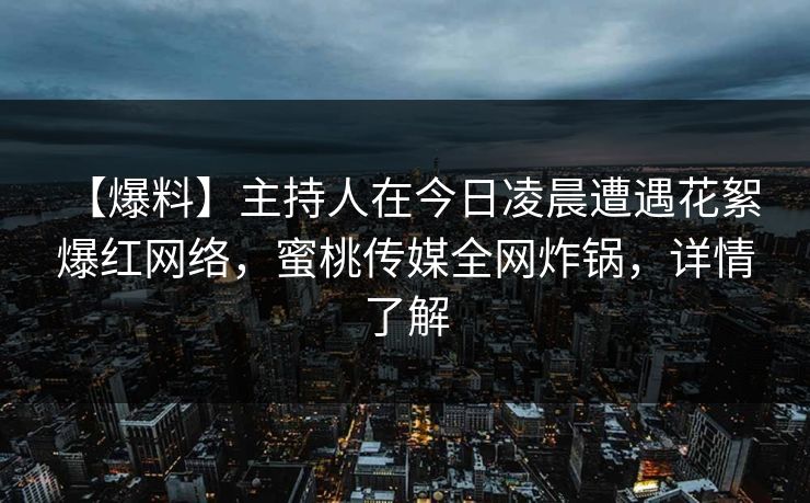 【爆料】主持人在今日凌晨遭遇花絮 爆红网络，蜜桃传媒全网炸锅，详情了解